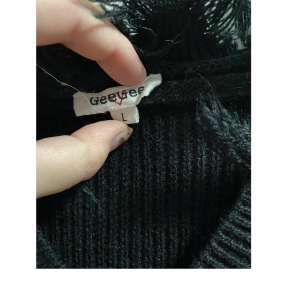 Boutique Black Distressed Sweater Top - Picture 8 of 9